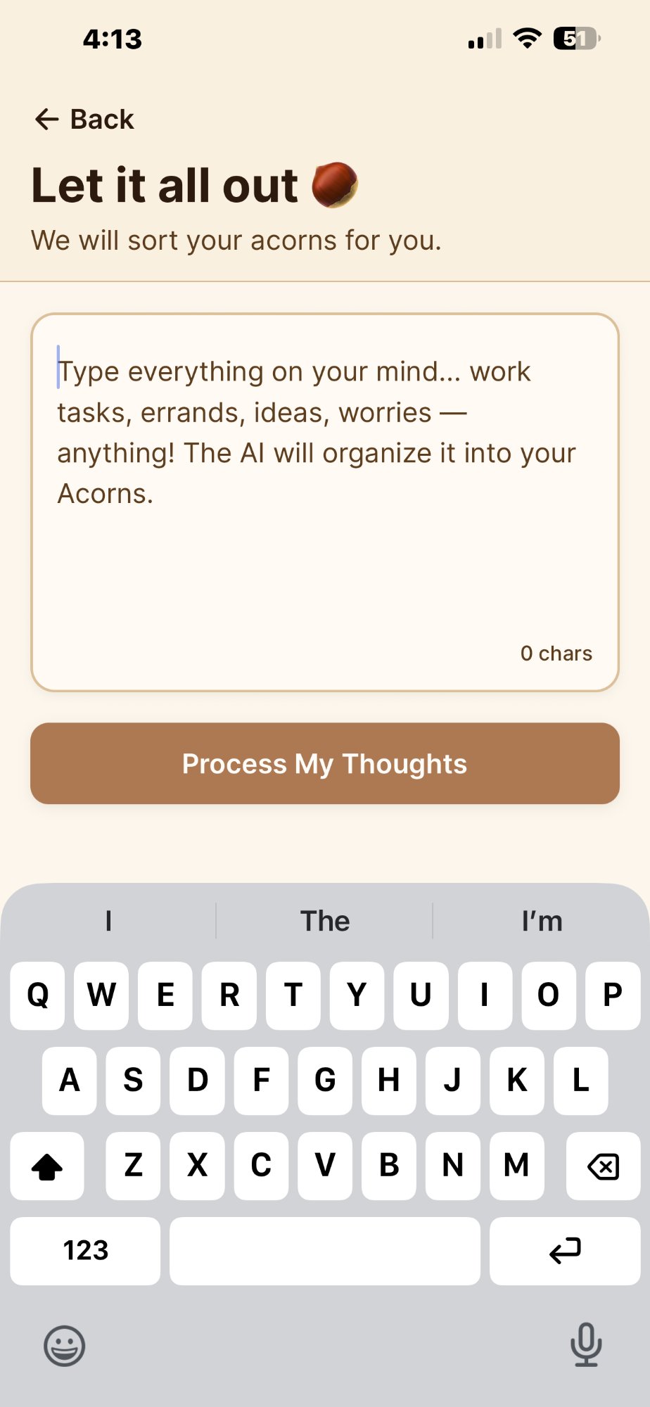 Let it all out screen with empty text field